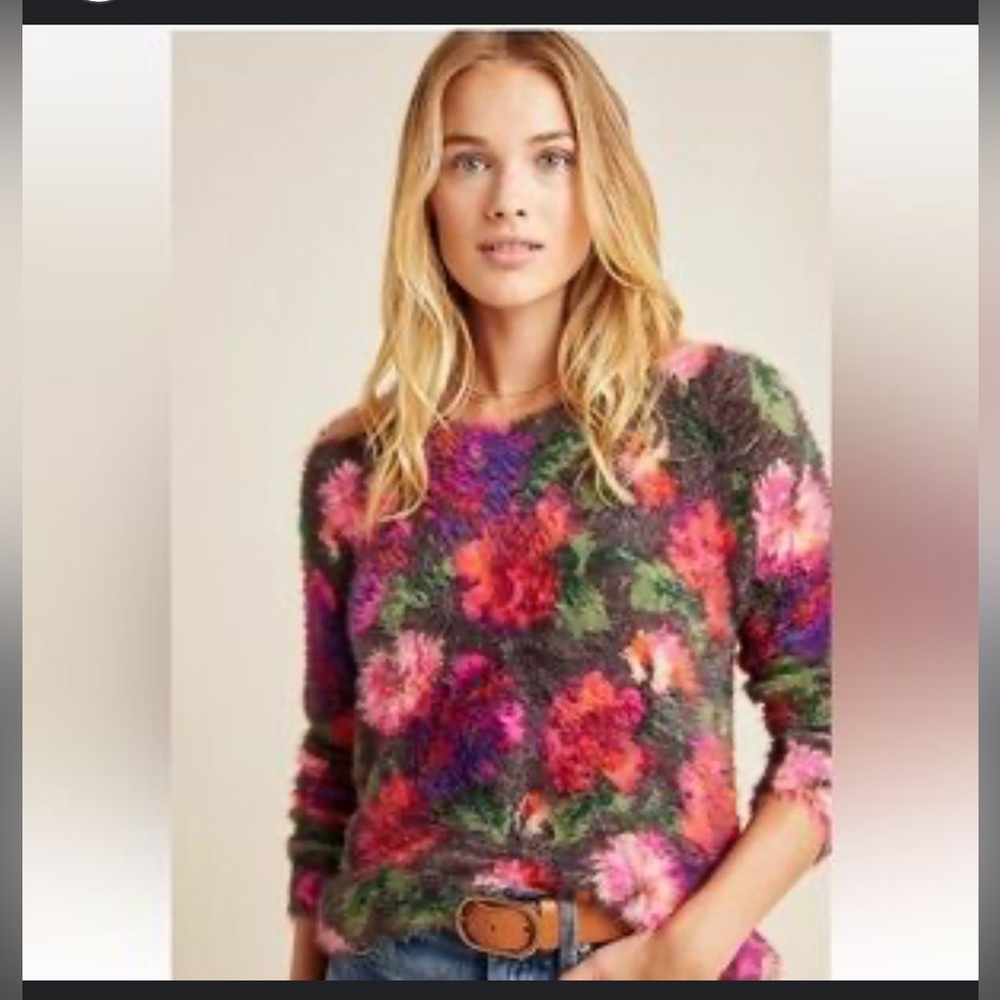 Anthropologie Floral Fuzzy Sweater - Multicolor